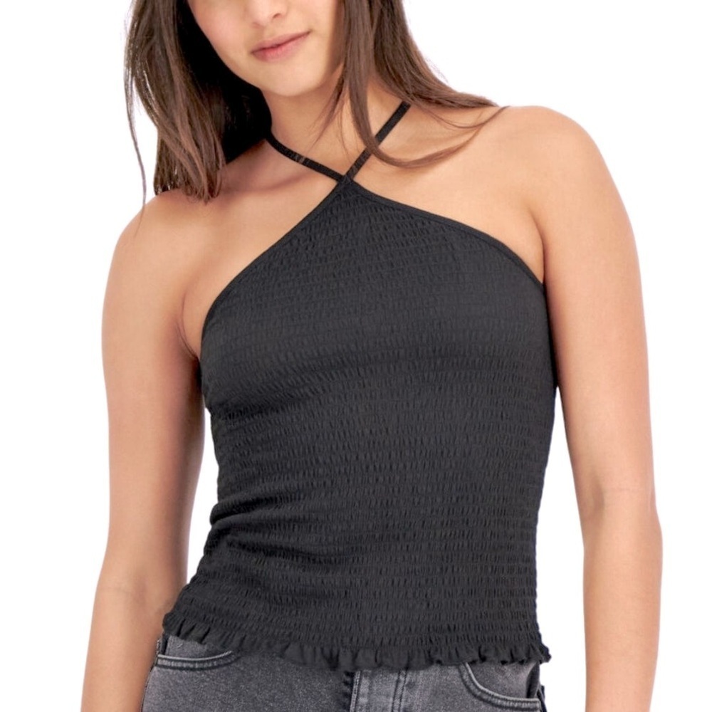 ❤️ 🆕 CRAVE FAME - Solid Smocked Halter Top Black Women's Top nwt XL
